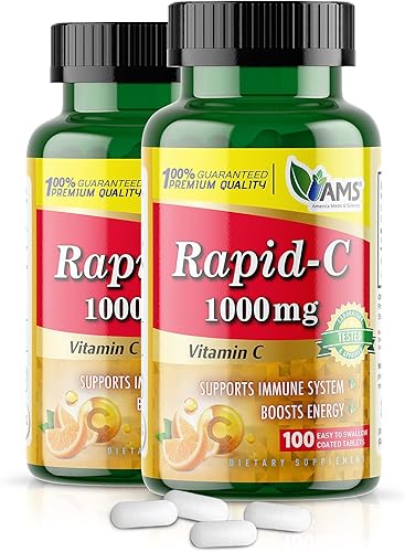 America Medic & Science Rapid-C Suplemento de 1000 mg - Vitamina C para impulso de energía, soporte del sistema inmunológico, antioxidante - 100