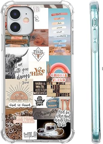 Jesus and Cowboy Case for iPhone 11,Christian Quotes and Western Wild Collage,Trendy TPU Bumper Case for iPhone 11
