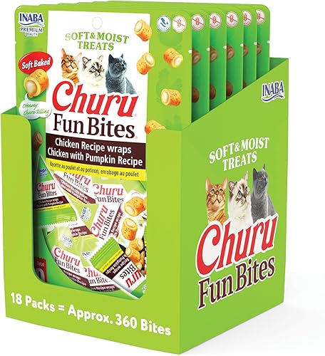 Miniatura 9 de INABA Churu Fun Bites for Cats - Golosinas suaves y masticables para gatos envueltas con pollo horneado con taurina, 0.42 onzas cada tetra, 18