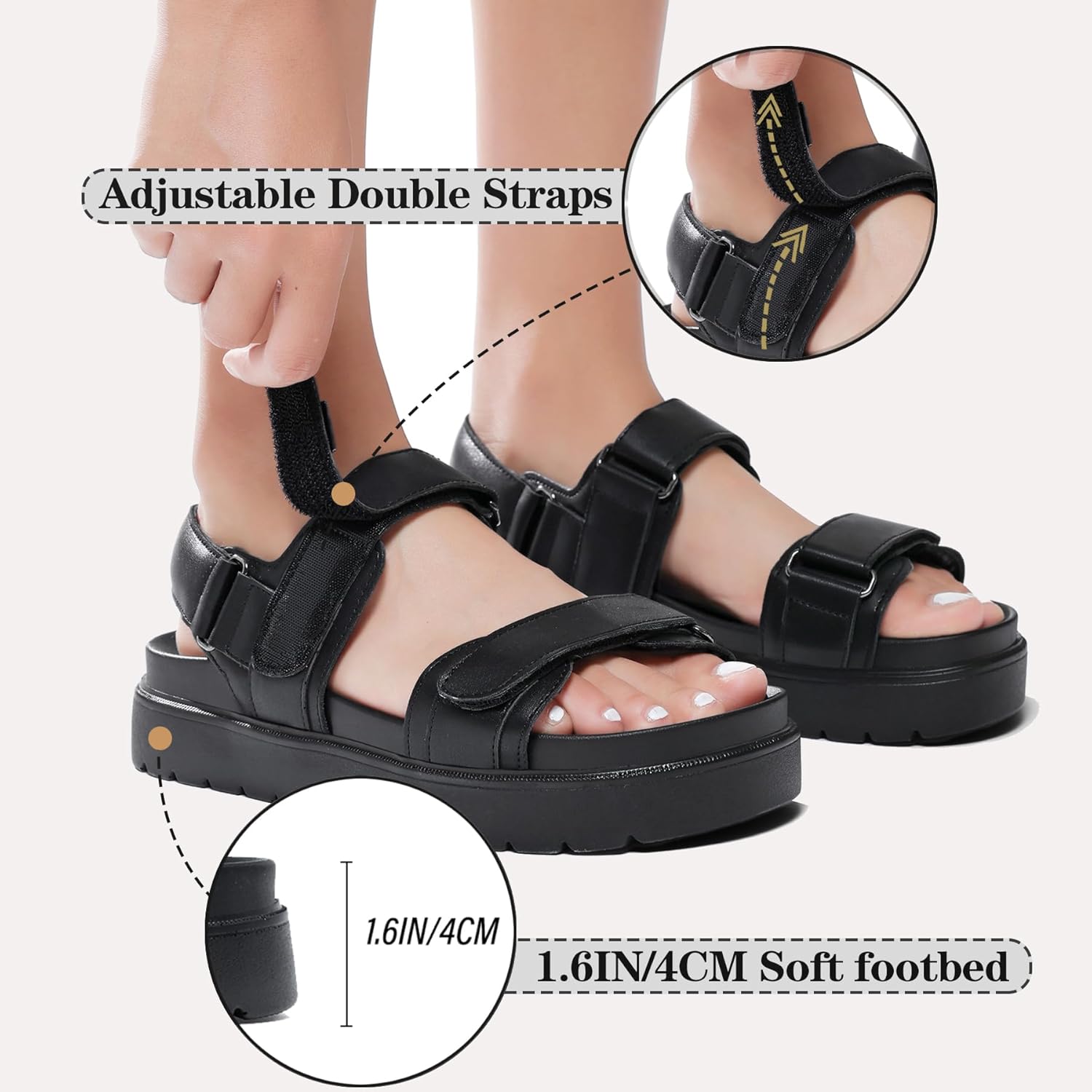 ZEENXIUYA Women's Thick Platform Sandals Comfort Adjustable Double Strap, with Soft Cushioned Footbed Open Toe Sandals, Arch Support Summer Beach Slip On Leather Flat Sandal - Image 5