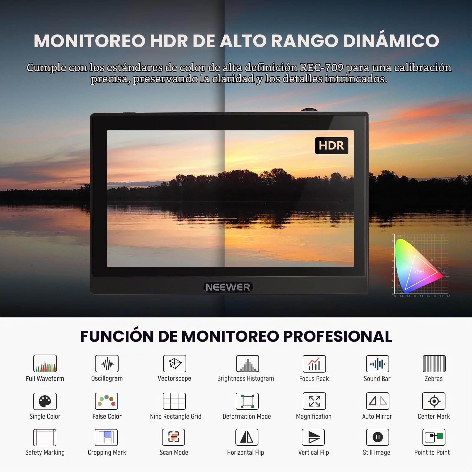 NEEWER F500 5.5 Inch Camera Field Monitor, HDR Touchscreen con 3D LUT, Monitor de Campo para Cámara Full HD 1920x1080 IPS 4K HDMI Loop In/out DSLR Video Peaking Focus Assist, Brazo, Batería y Cargador