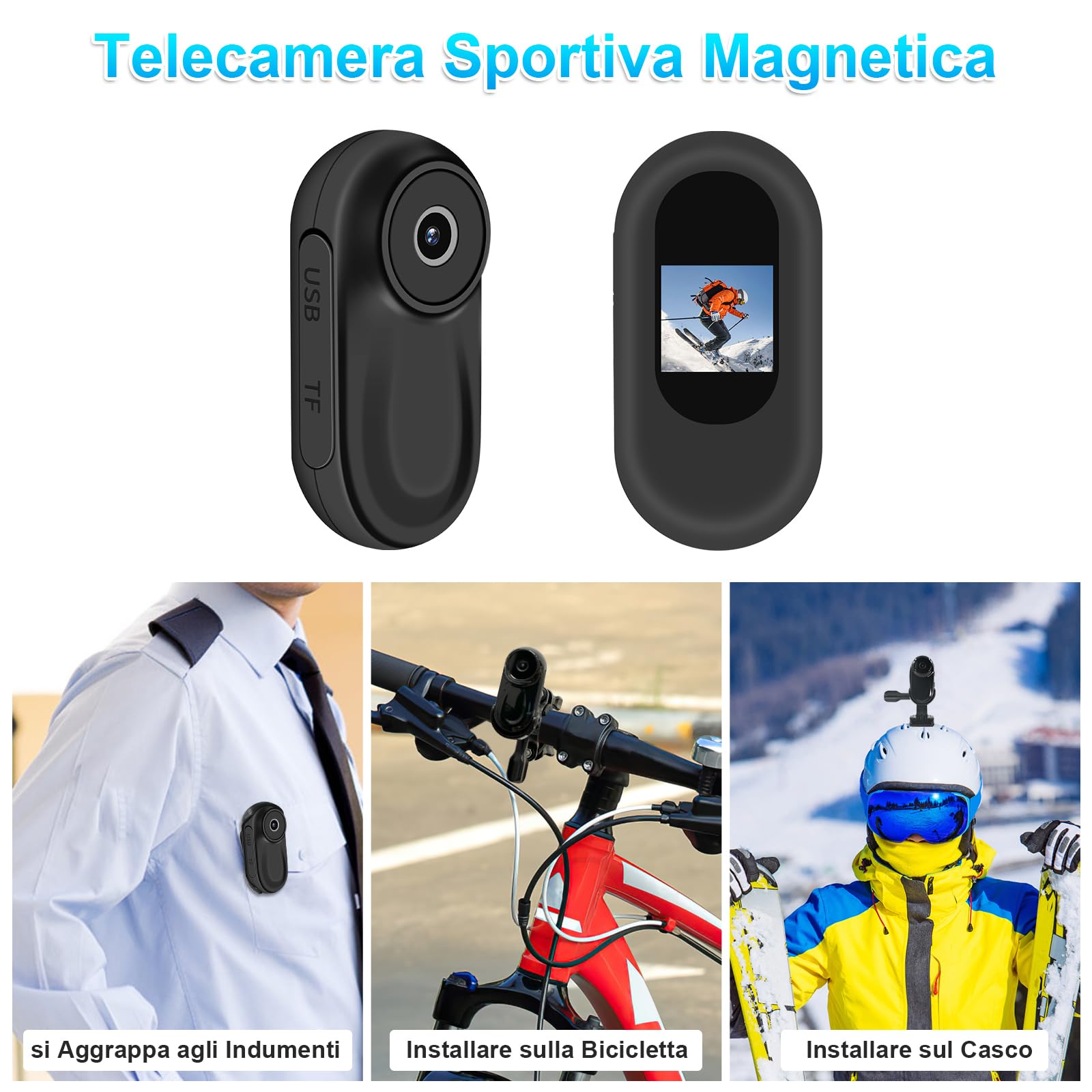 LXMIMI Mini Action Cam, Videocamera Sportiva HD 1080P - Nera | Mini Action Cam con Display, Videocamera POV Portatile per Bicicletta, Casco da Moto per la Guida, Escursionismo