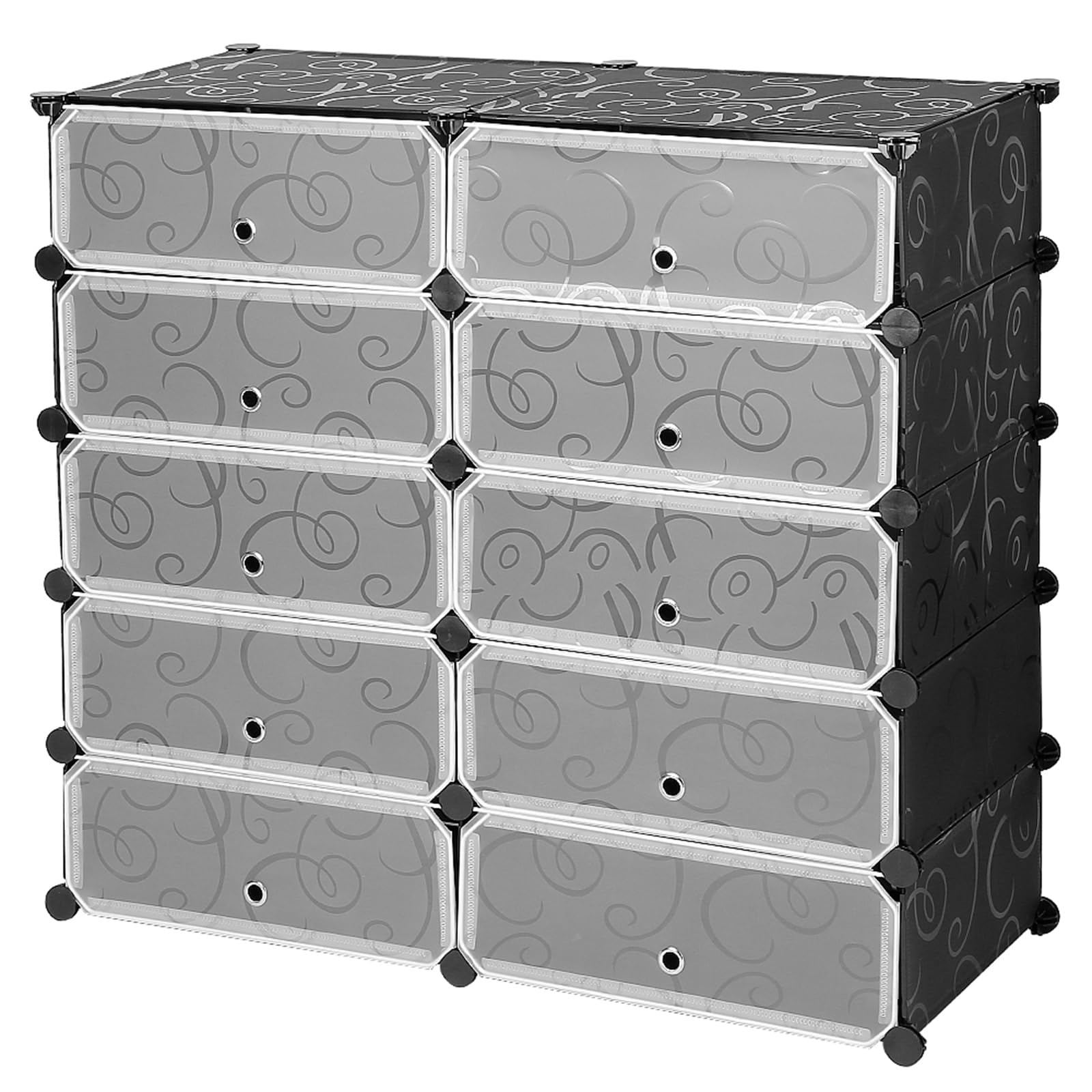 Scatola portaoggetti per scarpe con 10 scomparti, per scarpe da esterno, impermeabile, scaffale in plastica fai da te, con porta, per ingresso soggiorno, camera da letto, nero