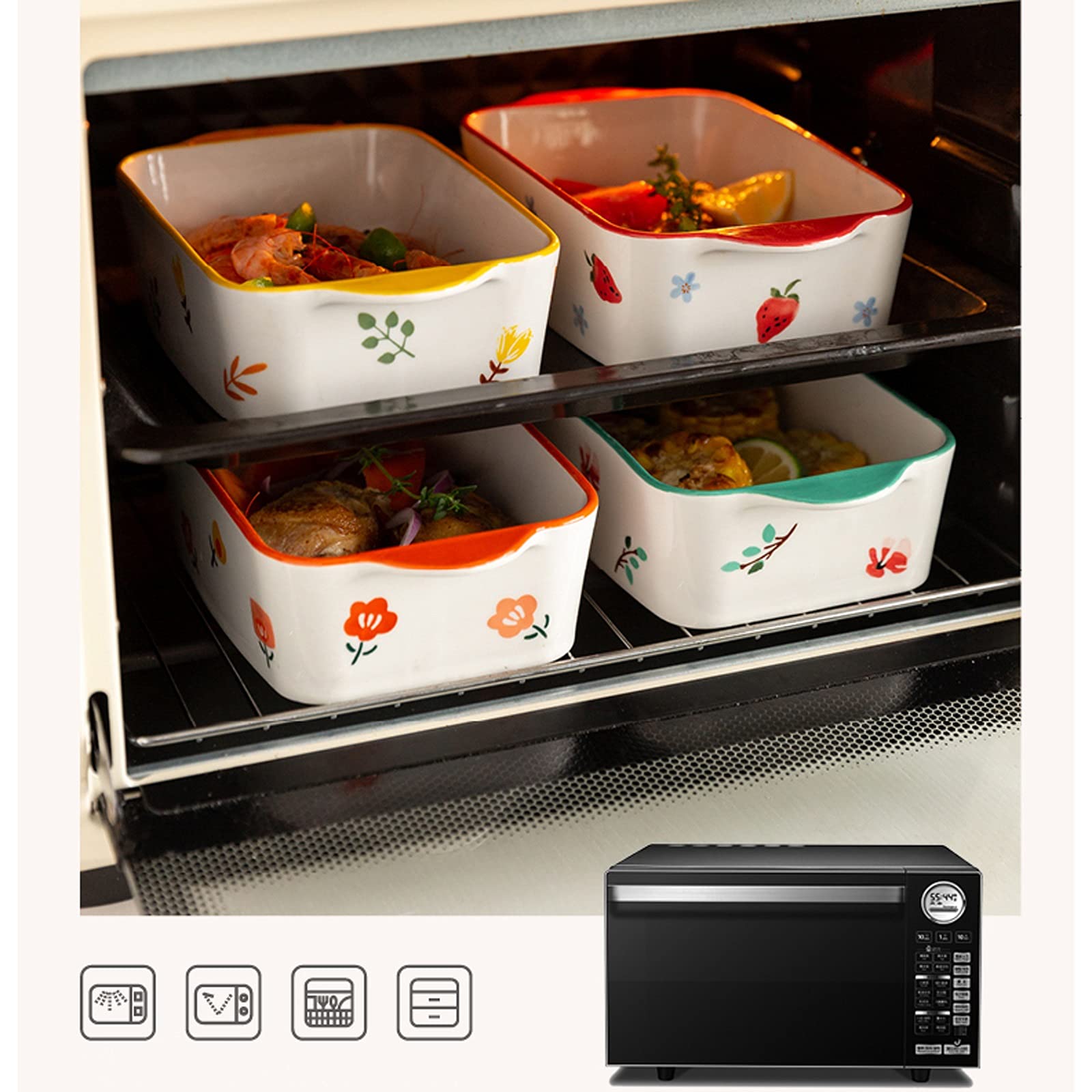 Fuente para Hornear Cerámica de 2 piezas, conjunto de platos para hornear, plato de cazuela rectangular, sartenes para hornear, cacerolas lasañas profundas para cocinar cena de pastel, cocina, 9 pulga