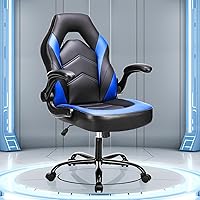 OLIXIS Blue Gaming Chair: Ergonomic PU Leather Lumbar Support, Flip-Up Armrests, Height Adjustable Swivel Wheels