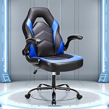 OLIXIS Computer Gaming Chair - PU Leather Ergonomic Lumbar Support with Flip-up Armrest and 360&deg; Swivel Wheels, Height Adjustable Task Home Office Desk Video Racing, Black and Blue