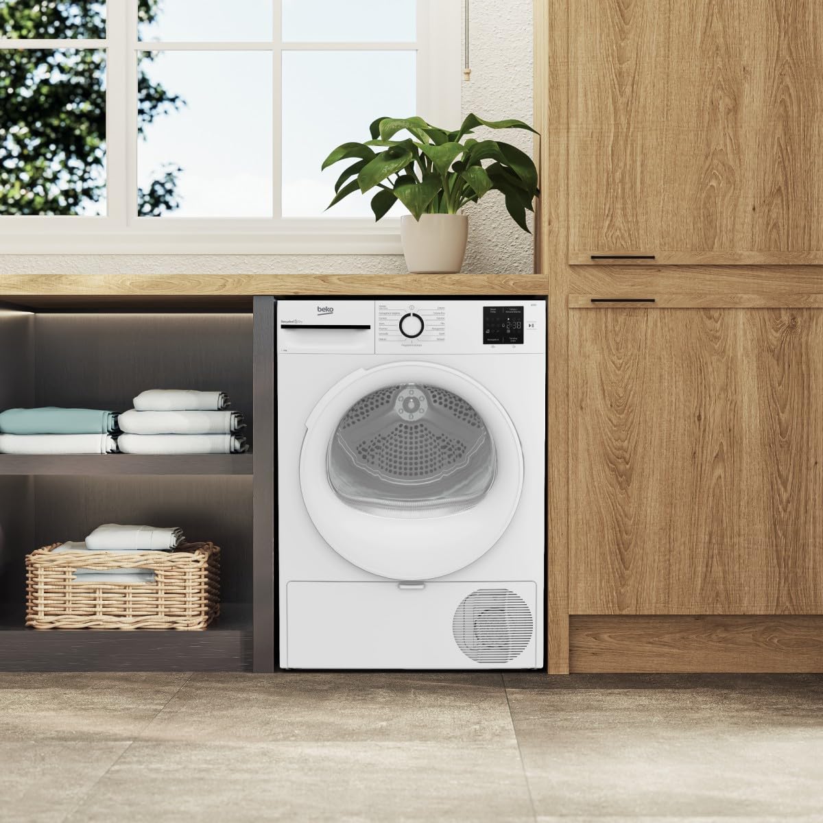 Beko Asciugatrice BMT93EW 9kg, Classe D, Linea Estetica NX, motore asincrono, Display digitale, colore Bianco, oblò Bianco