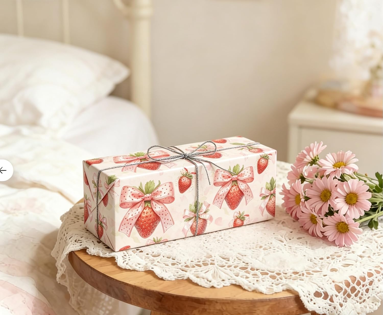 UNTROCHU Strawberry Wrapping Paper Roll for Girls Women - Pink Watercolor Strawberries Design Bow Gift Wrap for Kids Birthday,Baby Shower,Holiday,Parties,Wedding,Bridal Shower - 17 in x 16.5 ft