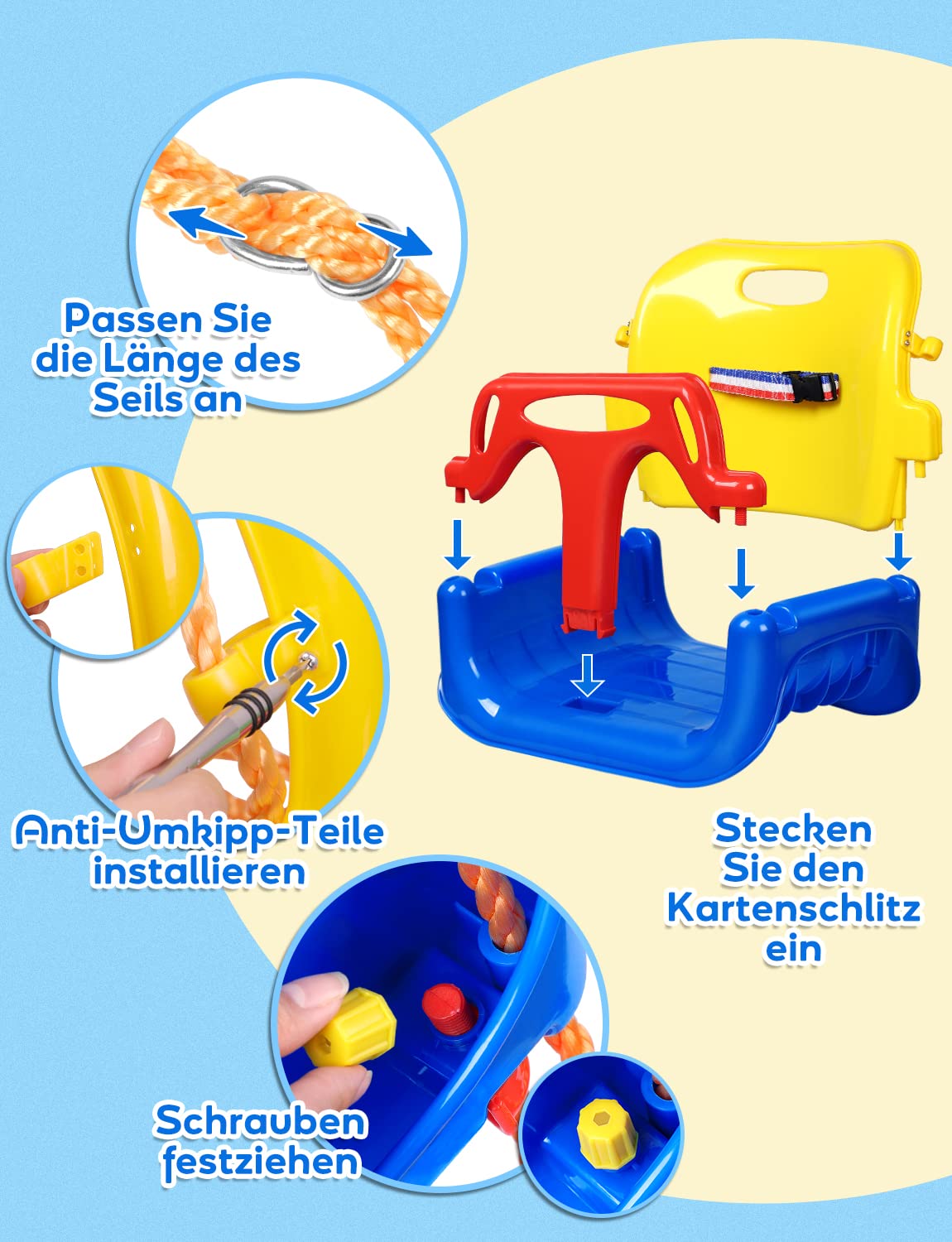 Glymnis Babyschaukel 3 in 1 Kinderschaukel mitwachsend Rückenlehne Anschnallgurt