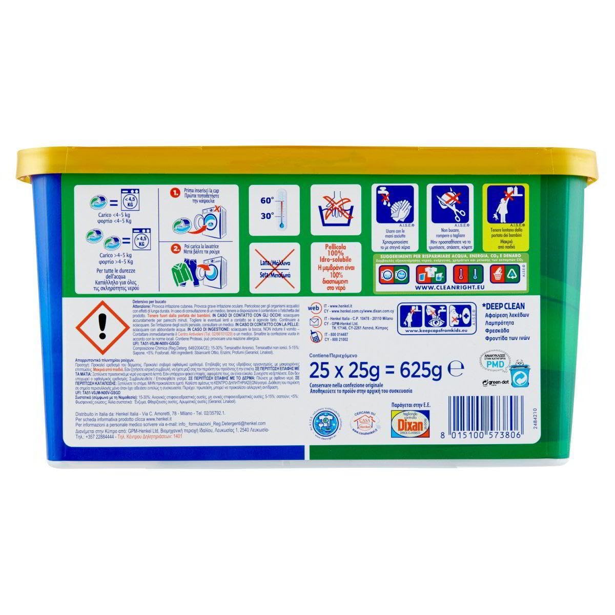 Dixan Detersivo Lavatrice Predosato, 25 Capsule, 625g