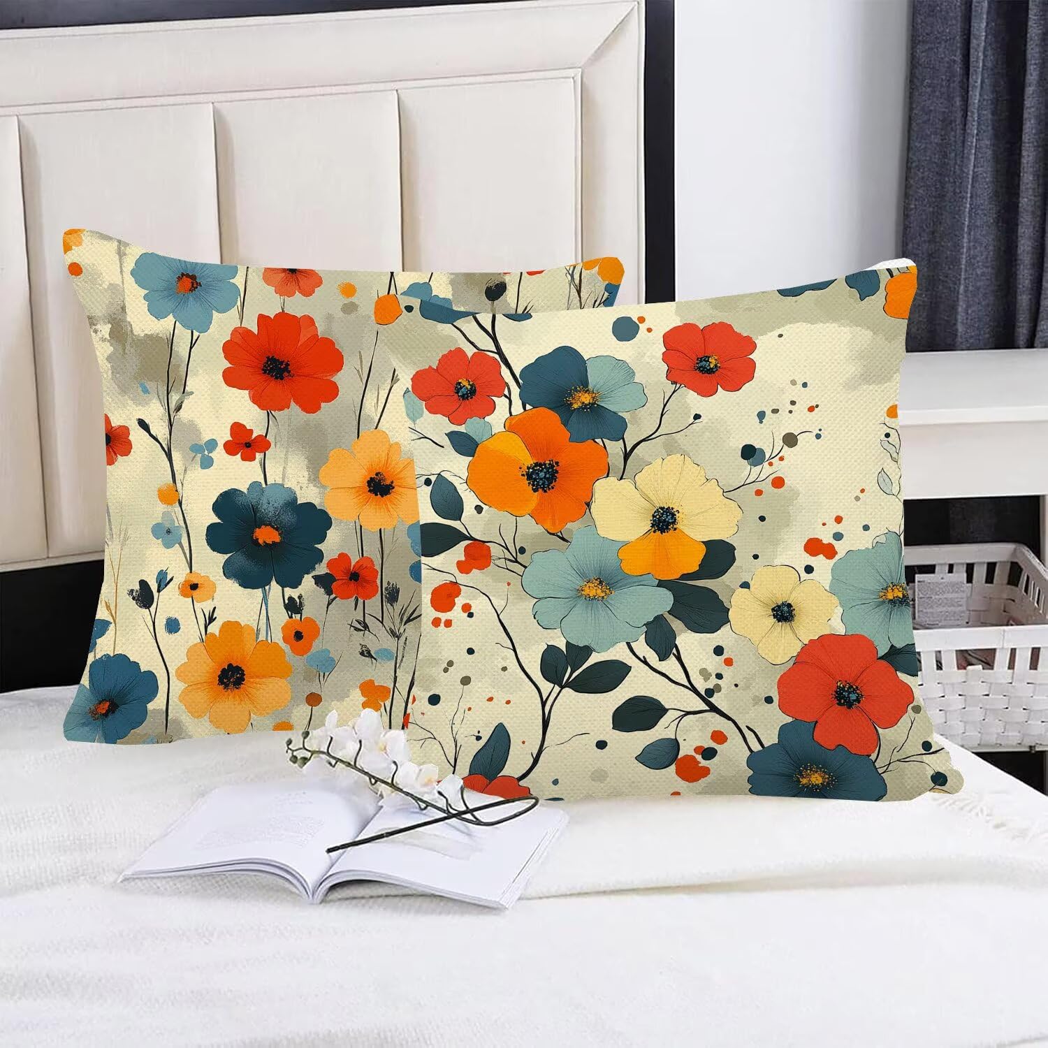 Juego de 4 Fundas Cojines Rural Flores (5) 45 x 45 cm Fundas Cojines, Decoración Moderna Cojin Exterior, para Sofá salón Coche Cama Sillas Decoración, Cuadrado Terciopelo Sofá Cojín Exterior m-475