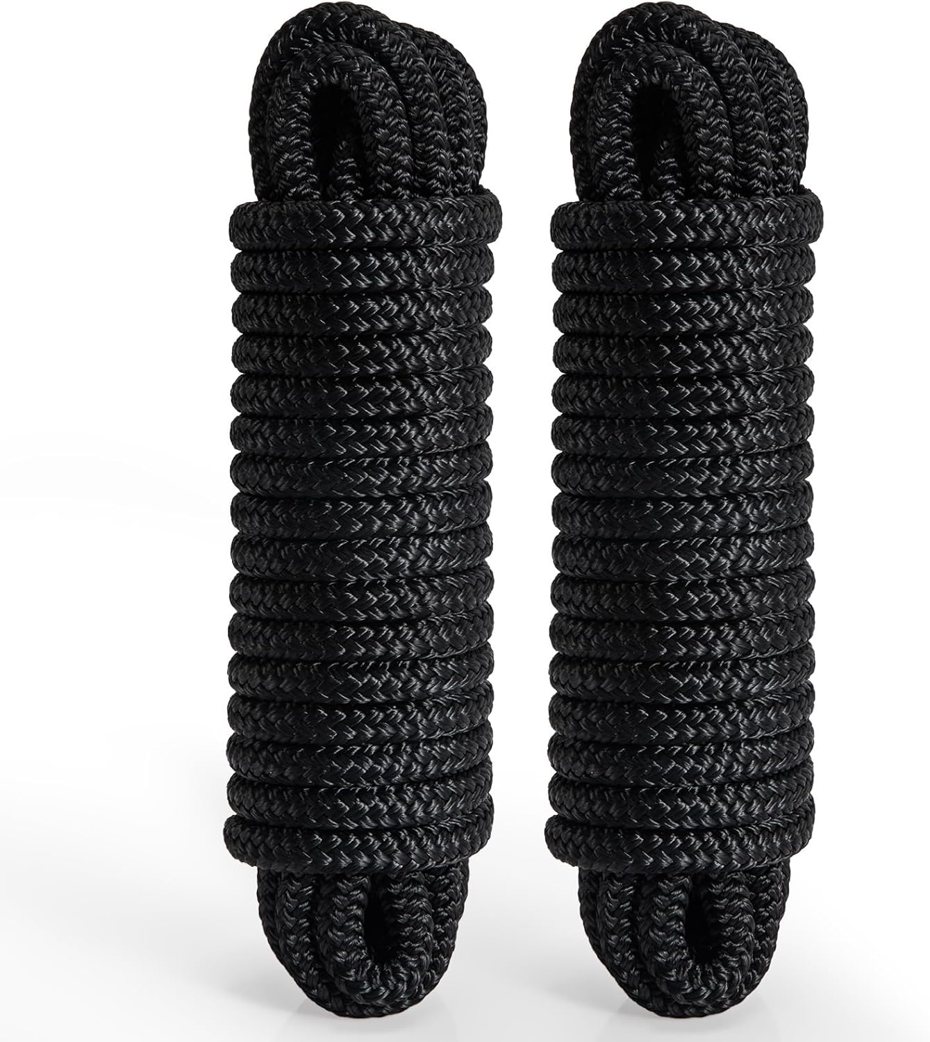 2 Pack 3/8" x 20' Boat Dock Lines for Boat & Pontoon, Premium Marine- Grade Double Braided Nylon Boat Lines, Pre-Spliced with a 12" Eyelet-Black,High Strength,Easy Handling,Boating Gifts for Men.