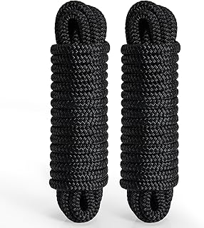 2 Pack 3/8" x 20' Boat Dock Lines for Boat & Pontoon, Premium Marine- Grade Double Braided Nylon Boat Lines, Pre-Spliced with a 12" Eyelet-Black,High Strength,Easy Handling,Boating Gifts for Men.