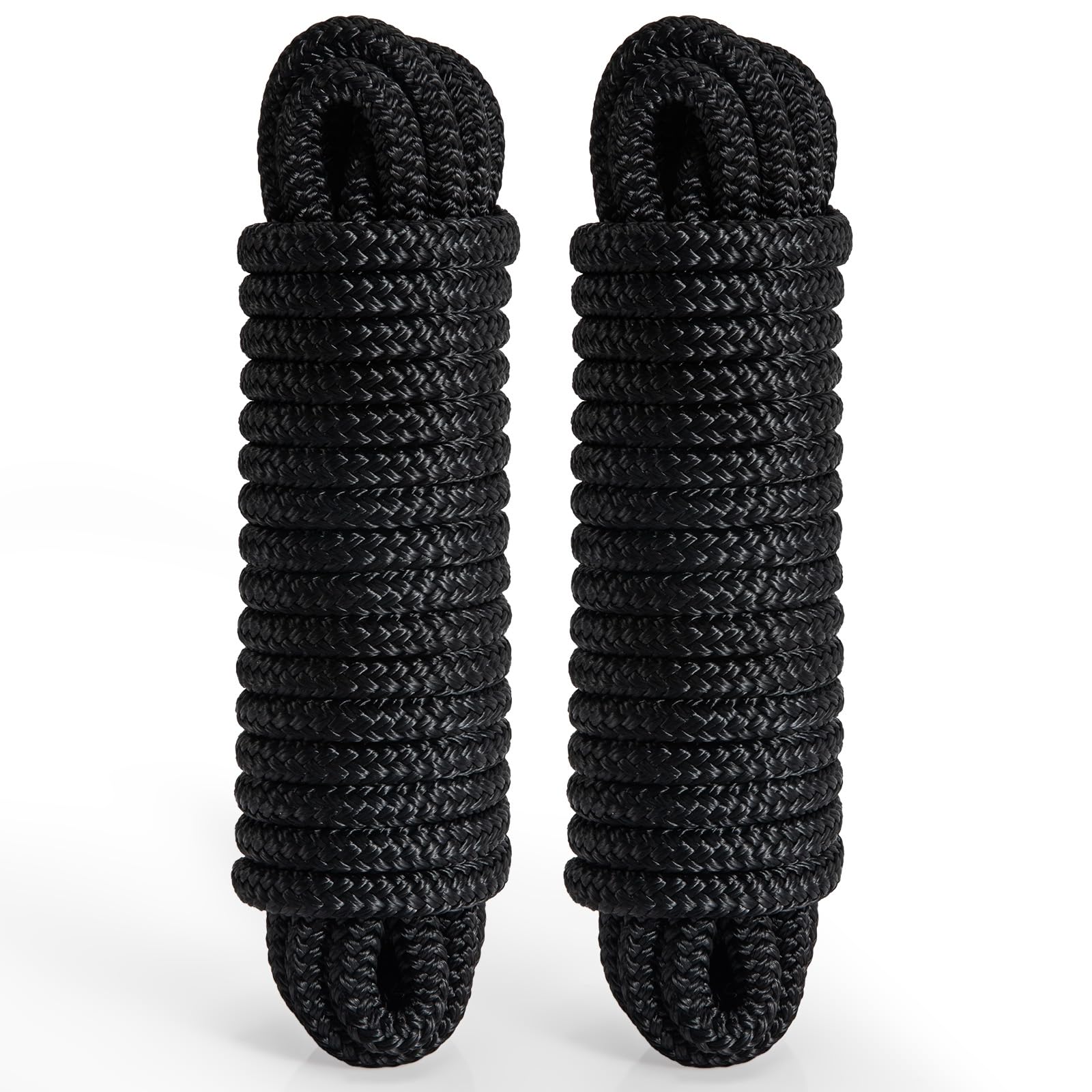 2 Pack 3/8" x 20' Boat Dock Lines for Boat & Pontoon, Premium Marine- Grade Double Braided Nylon Boat Lines, Pre-Spliced with a 12" Eyelet-Black,High Strength,Easy Handling,Boating Gifts for Men.