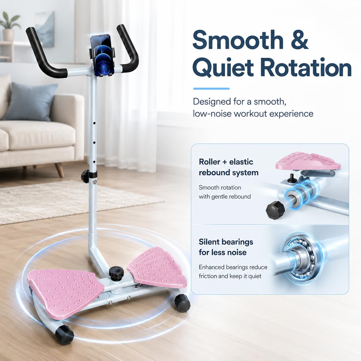 Taillen-Drehmaschine mit Lenker und Handyhalterung, Taillen-Twister mit Widerstandsbändern, 150 kg Kapazität, Bauch-Twister-Board für Frauen, AB Twister Heim-Fitnessgerät für schlanke Taille
