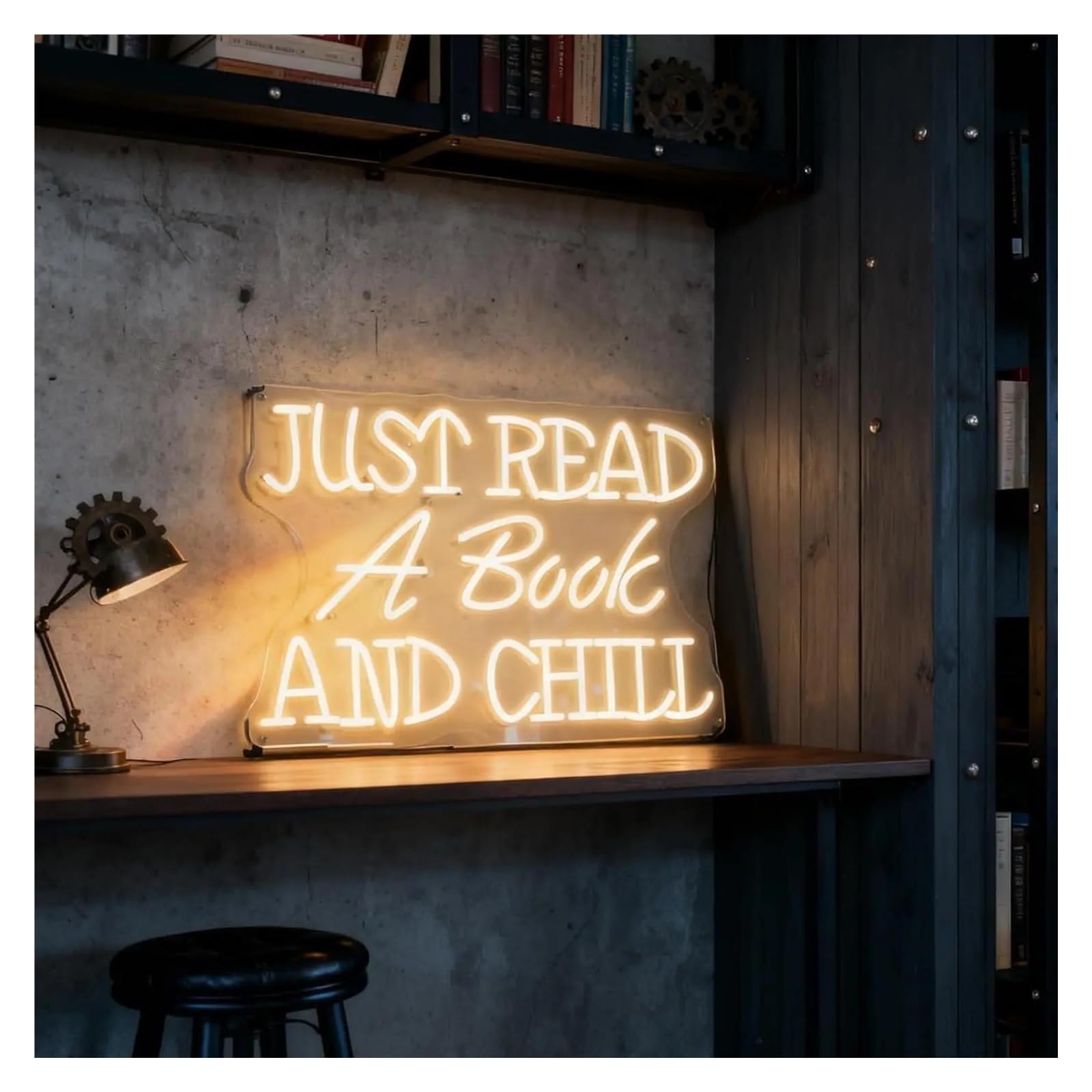 Luces de neón Just Read A Book And Chill Letrero De Neón Luz LED Regulable Para Librería Estudio Ambiente Dormitorio Café Decoración De Pared 17.72inx11.42in