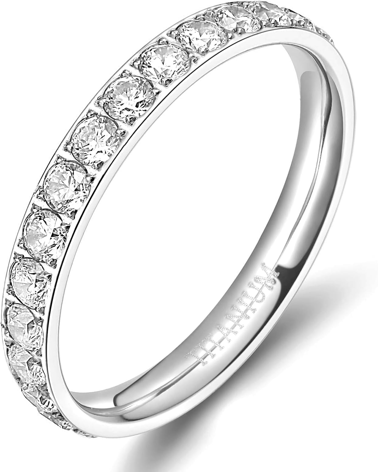レディースチタンエタニティリングキュービックジルコニア結婚婚約バンド