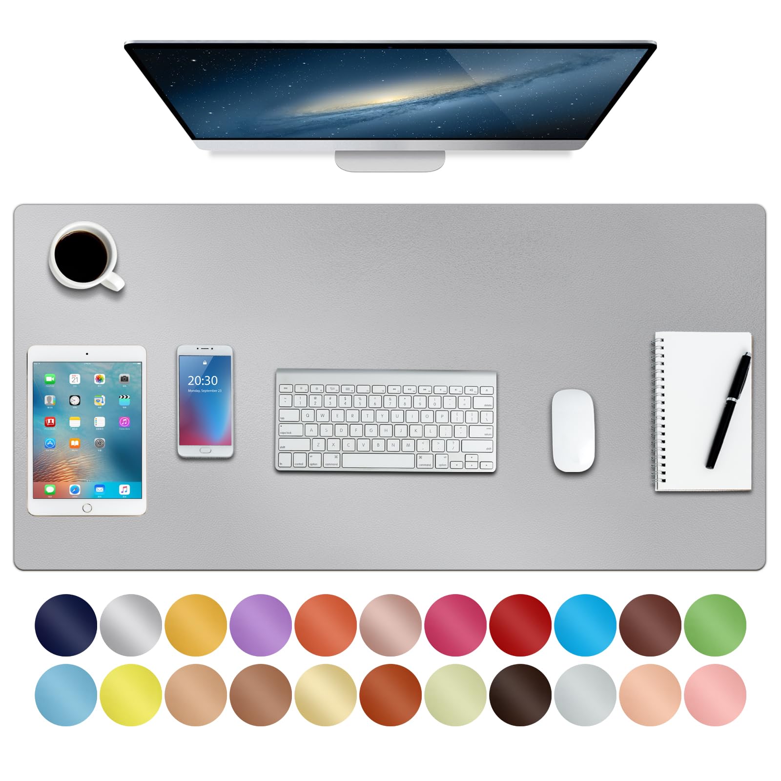 Boutilon Leather Desk Pad 35"x 17" Non-Slip Mouse Pad,Office Desk Mat,Waterprooft PU Leather Desk Blotter,Desk Pad Protector,Desk Writing Pad for Home Office Decor (L-Silver,35"x 17")