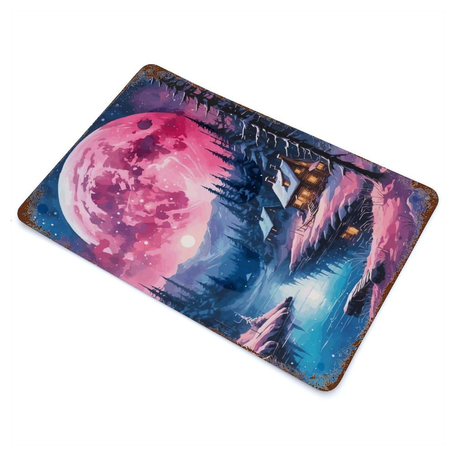 Fantasy Snowscape Decorative Tin Sign 11.8"x7.9", for Bistro, Counter And Cafe Decor, Classic Wall Plaque
