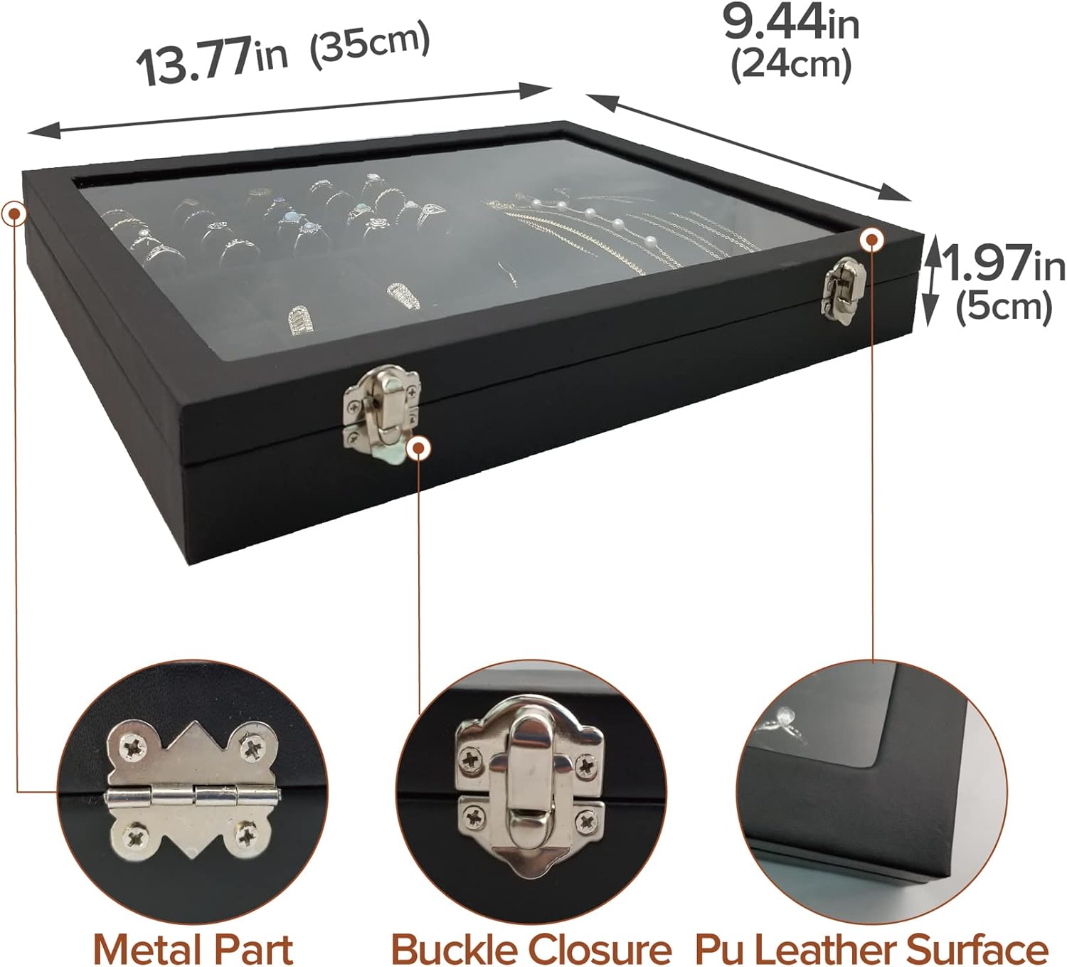 Jewelry Organizer Box for Women Wife Girlfriend,Clear Lid Earrings Rings Necklace Jewelry Storage Tray (Black)