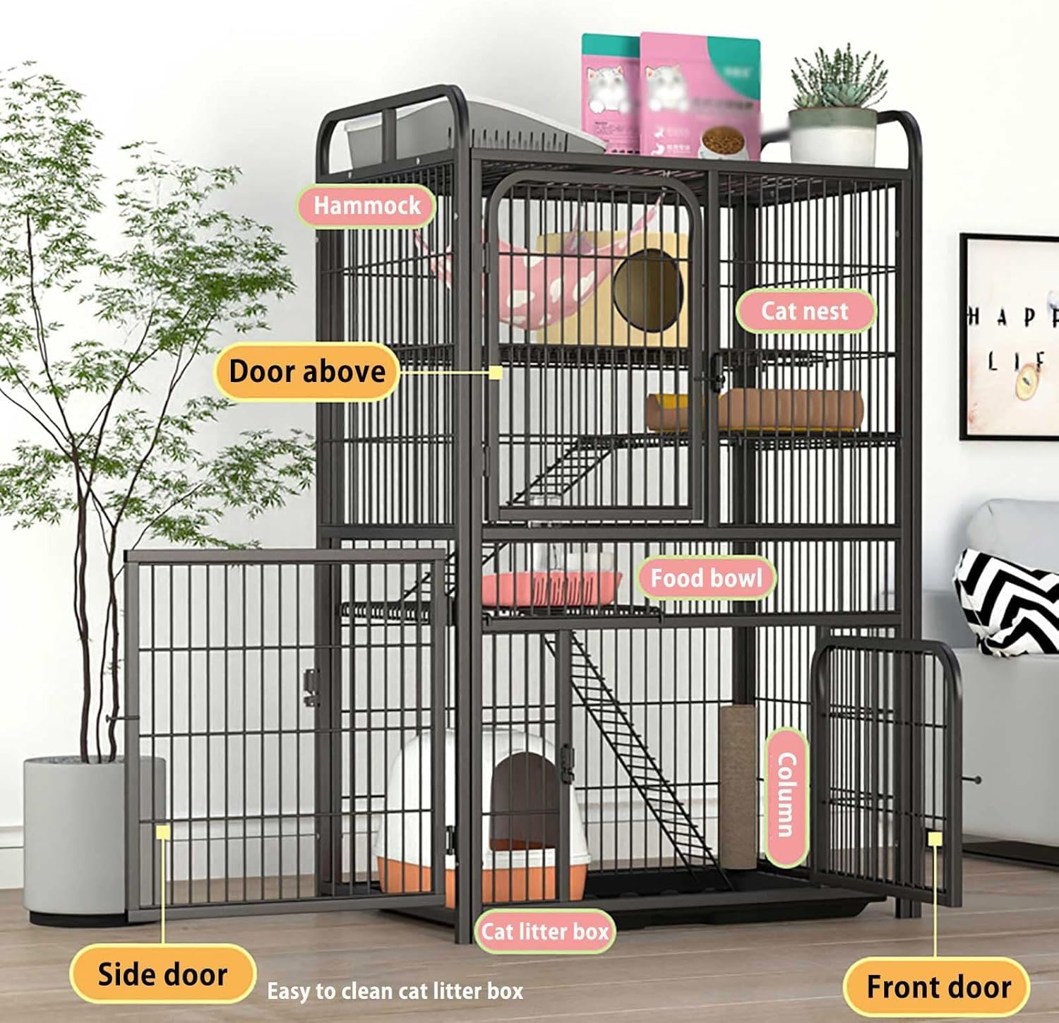 Gabbia for Animali Domestici – da Interno, for Gatti, Conigli e cincillà(White,63x45x76cm)