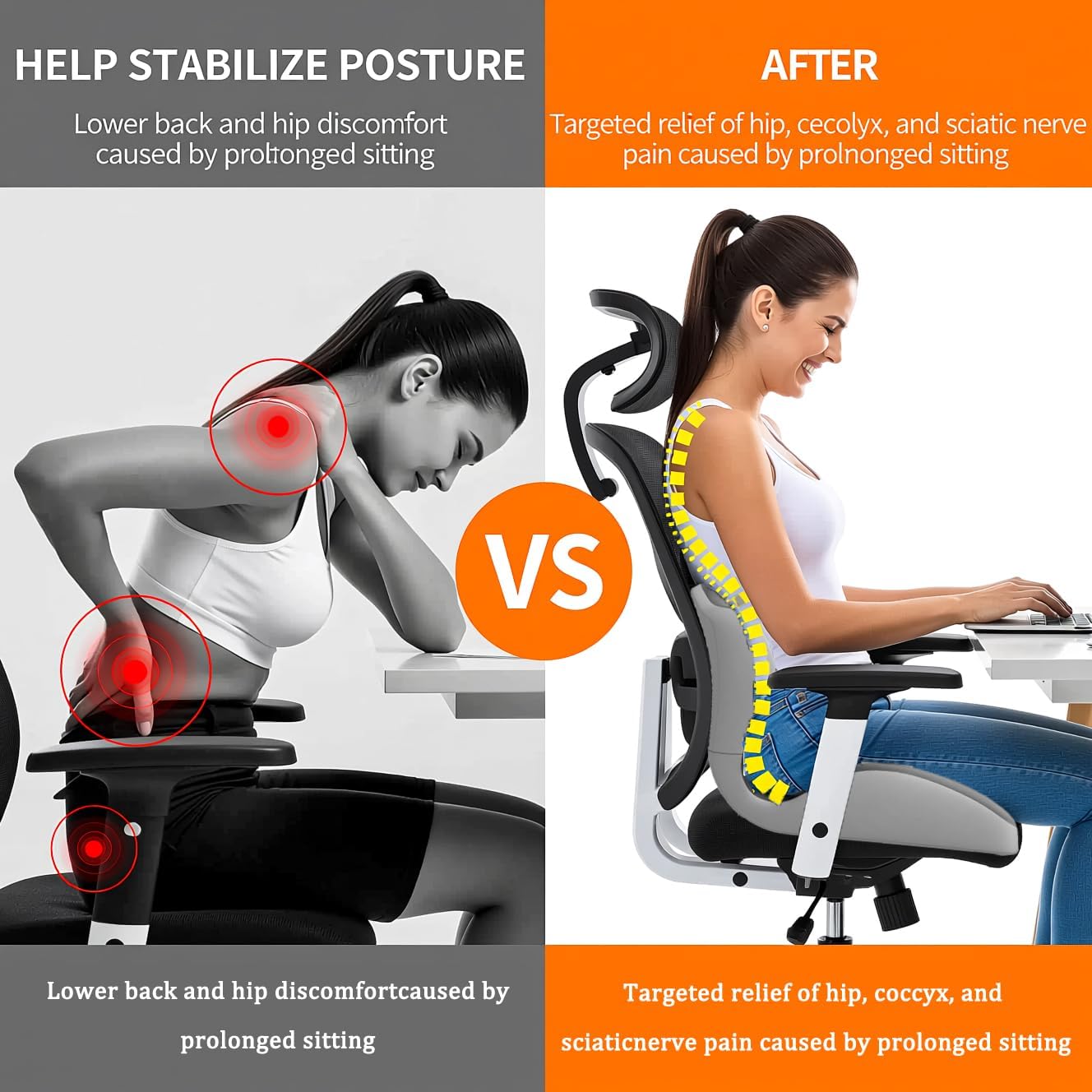 2026 Ergonomic Lumbar & Seat Support Cushion, Memory Foam Seat Cushion with Lumbar Support Pillow, Memory Foam Coccyx Cushion for Tailbone Pain, Back Pain, Sciatica and Hemorrhoid Relief