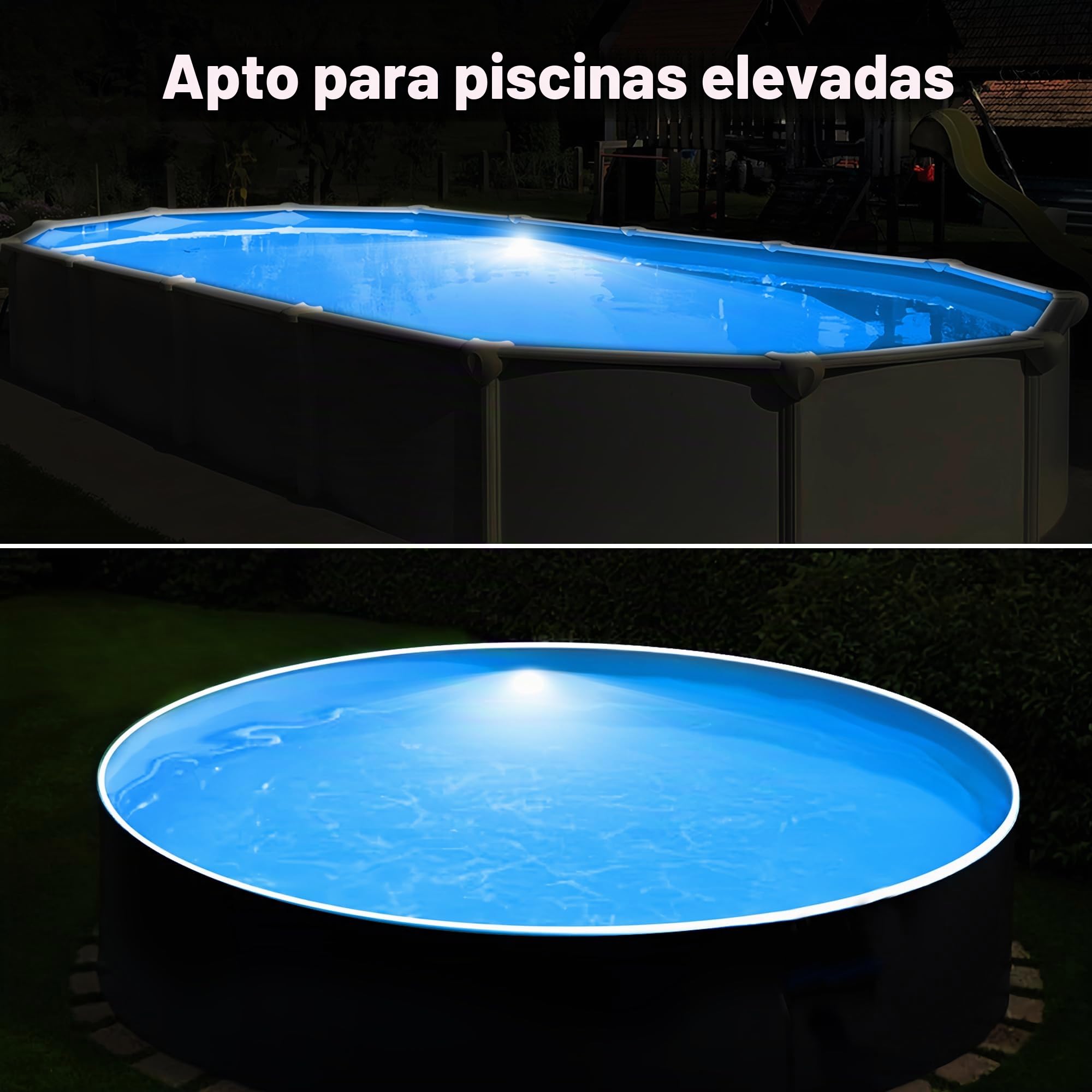 LyLmLe Foco Piscina LED con Rosca Externa 2", 18W Proyector LED Piscina 2 Colores Selectivos Blanco 3000K y 6000K, Ø242mm, 12V AC Lámpara Sumergible para Piscinas Elevada Acero