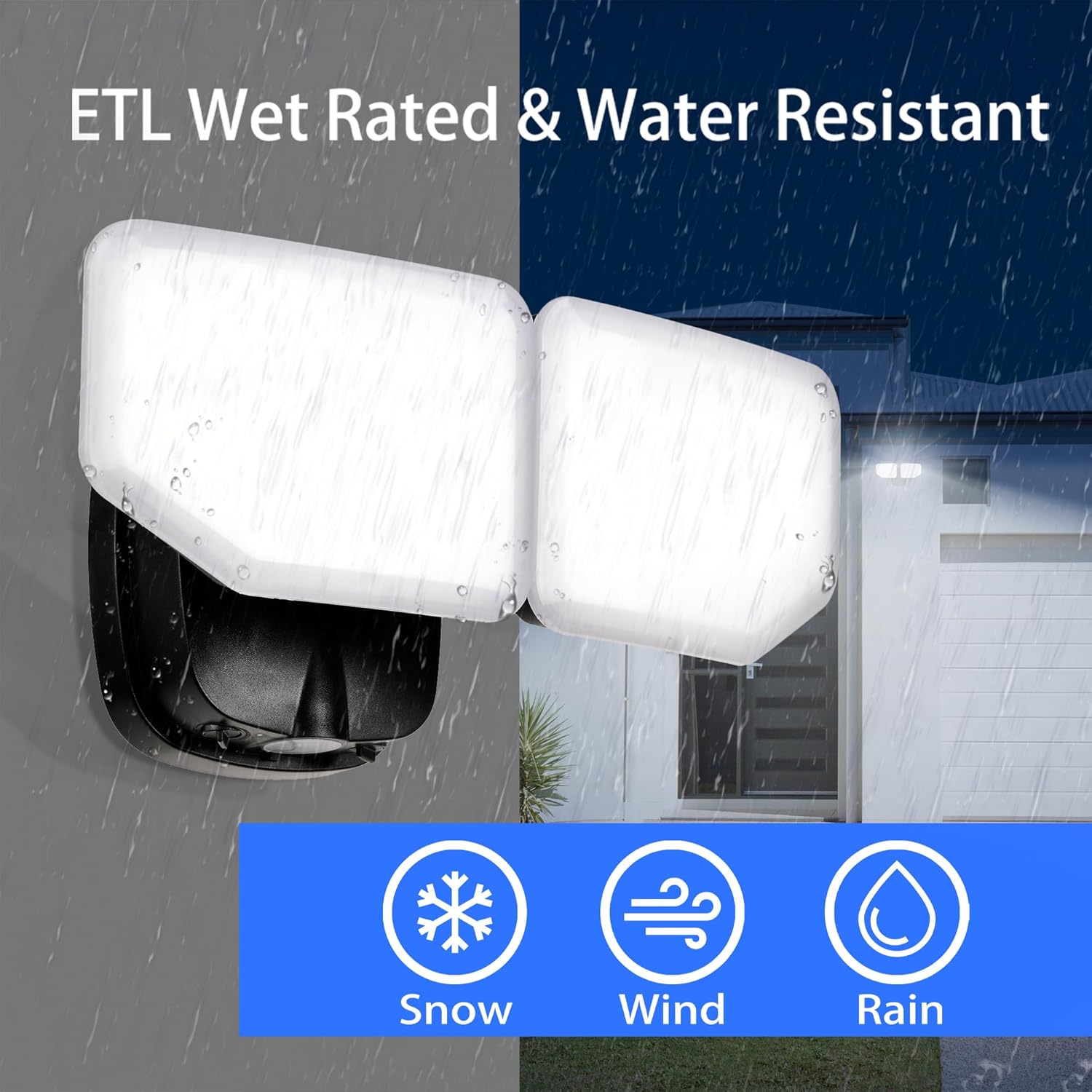 38W Flood Lights Outdoor, Integrated LED Security Light Fixture with 2 Adjustable Heads, Adjustable Brightness and Color, Dusk to Dawn Exterior LED Outdoor Light for Garage Yard Porch (Black)