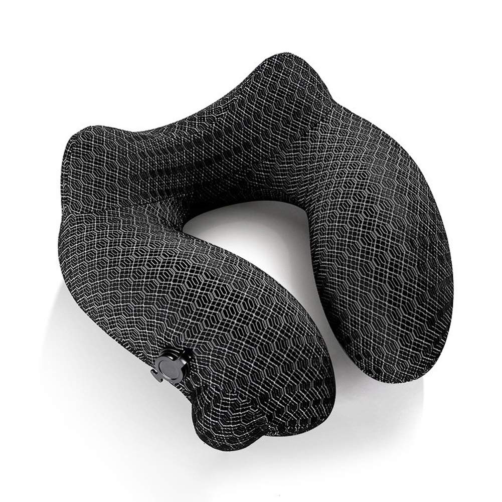 Oreiller en forme de U gonflable noir contre le mal de cou en voyage en avion