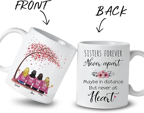 Miniatura 53 de Gossby Taza de café personalizada para hermana, regalo personalizado de 3 hermanas con diseño, nombre, cumpleaños, Navidad, amistad con temática 3
