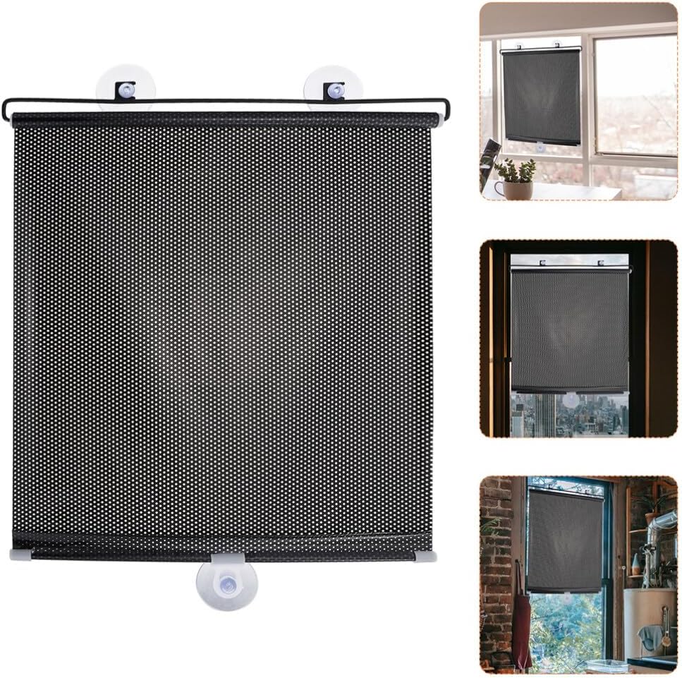 Hemoton Blackout Roller Blinds with Suction Cups 49.21X15.74In Nail-Free Window Shade for Privacy Light Control Sun Blocking in Kitchen Bedroom Living Room