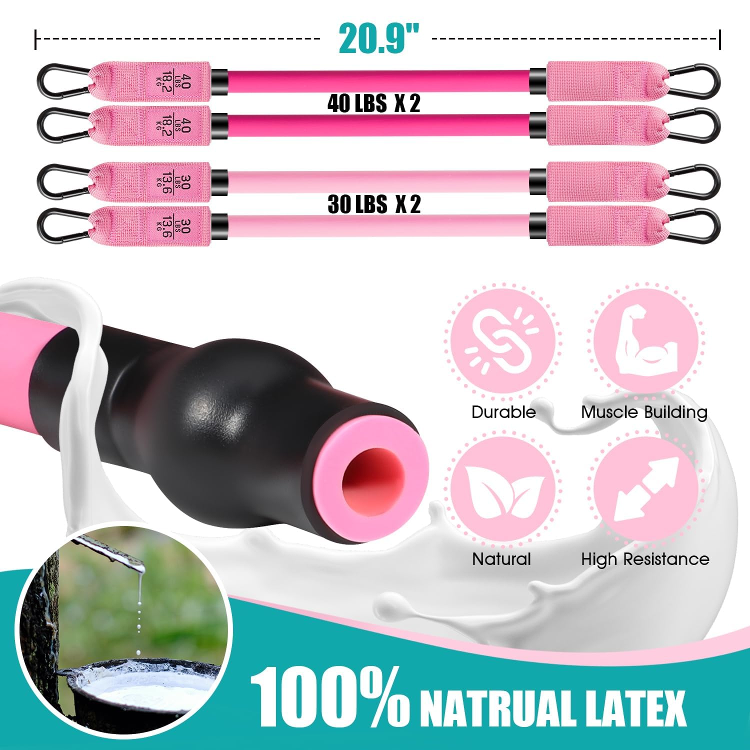 Ayombo Pilates-Bar-Set mit Widerstandsbändern, Pilates-Trainingsgerät für Beine, Hüfte, Taille, Arm, Kniebeugen-Trainingsgerät für Heimtraining, verstellbares 3-teiliges Pilates-Bar-Set für Damen und