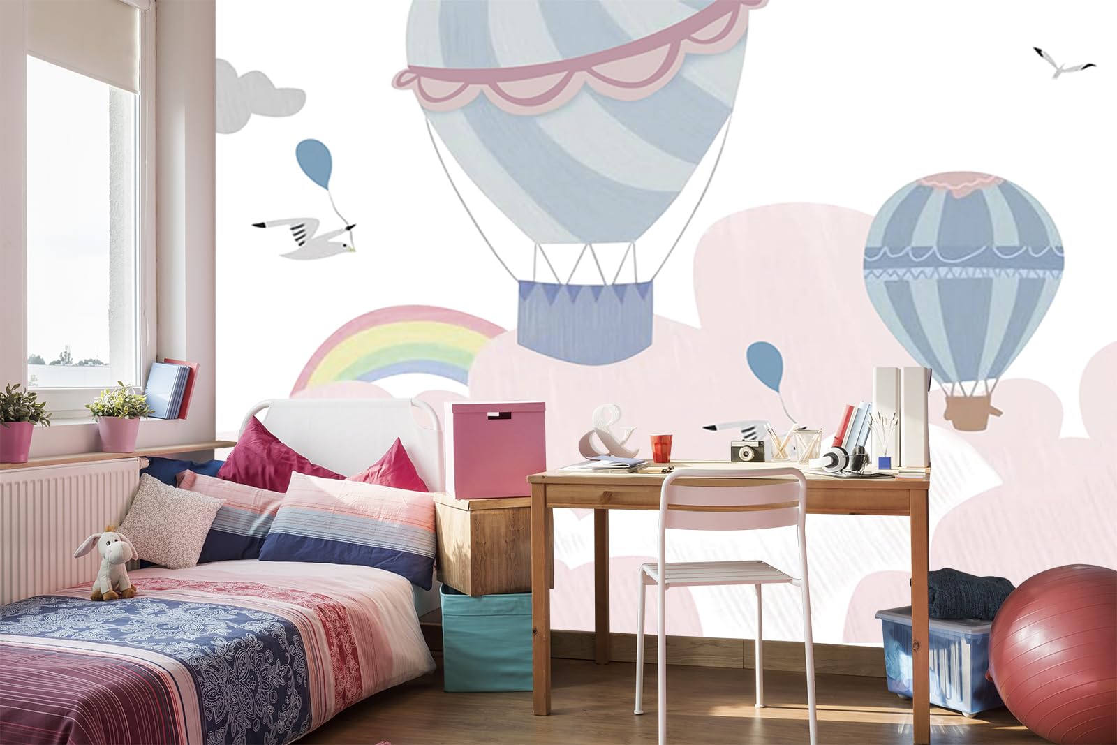 Kinderkamer Behang Roze Paard Kinderkamer Behang Meisje Behang Eenhoorn Slaapkamer Naadloos Nordic ins Behang 3D Muur Mural Plakken Border 250cm×170cm