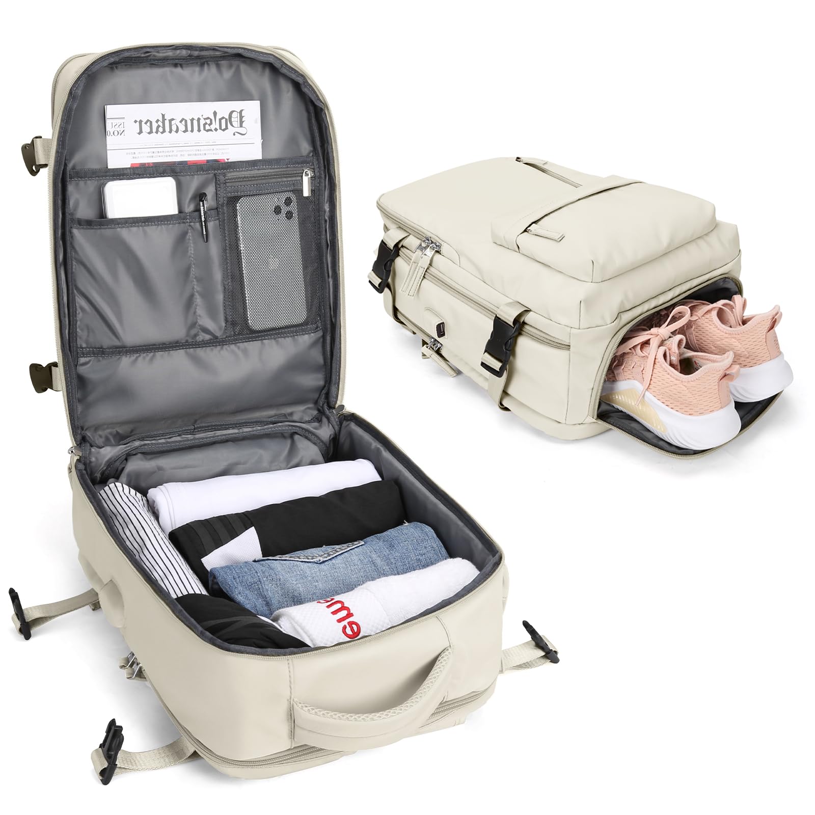 BJLFS Borse da Cabina per Ryanair 40×20×25 Zaino da Viaggio con Sottovuoto Bagaglio a Mano Easyjet 45×36×20,Zaino con sistema di compressione,Zaino Casual per laptop da 14 pollici per scuola