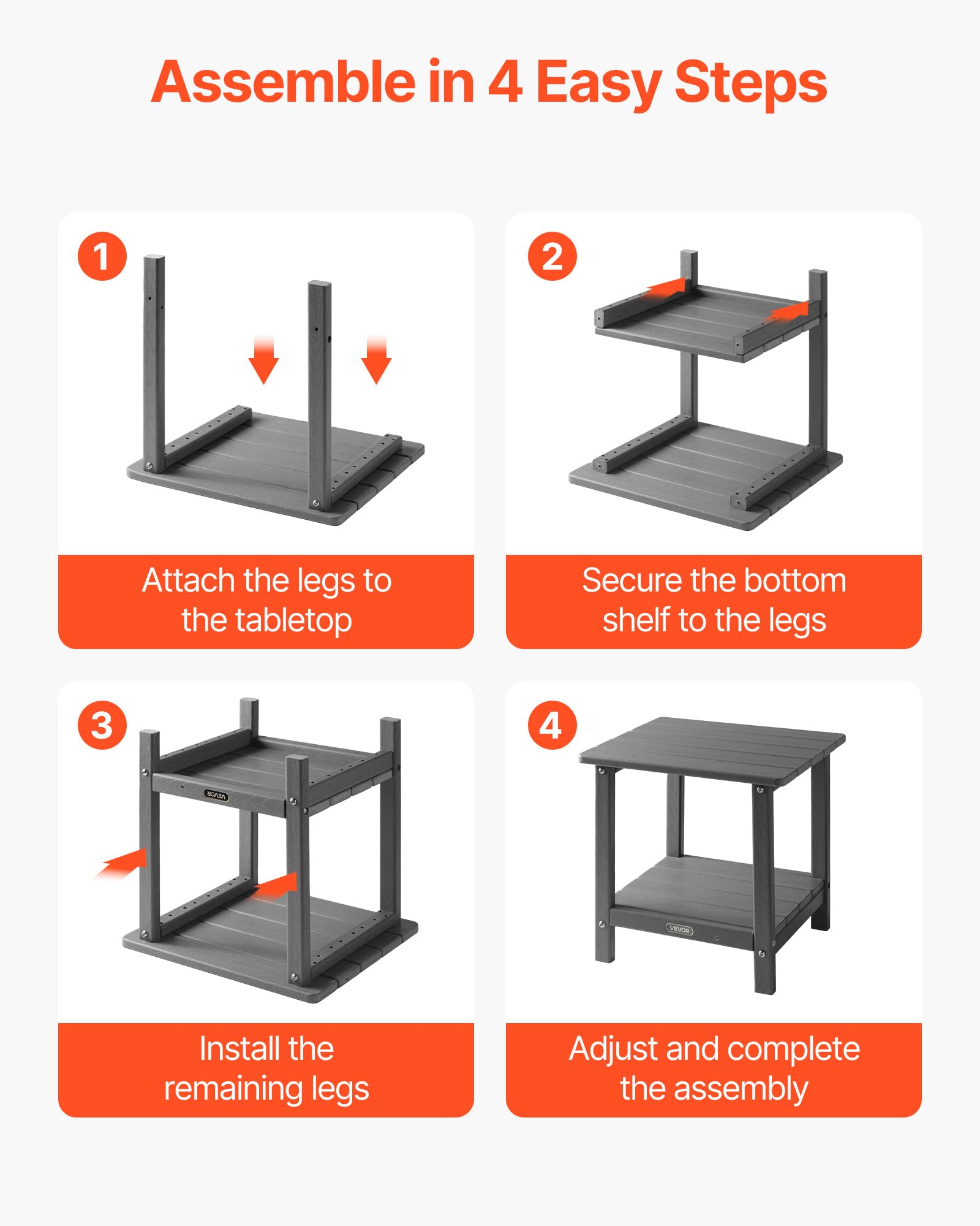 VEVOR Table d'Appoint Extérieur Jardin, 2 Niveaux, 45 x 38 x 44 cm, en PEHD, Entretien Facile, Résiste aux Intempéries, pour Terrasse, Bord de Piscine, Plage, Porche, Patio, Balcon, Intérieur, Gris