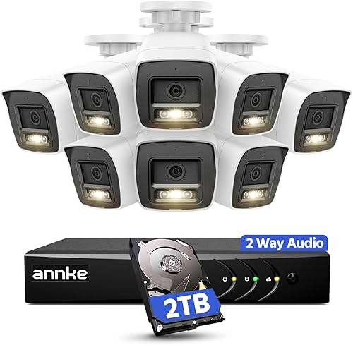 ANNKE Sistema de cámara de seguridad de audio bidireccional de 2 MP, 8CH 3K Lite DVR, 8 cámaras CCTV blancas con cable 1080P con visión nocturna a