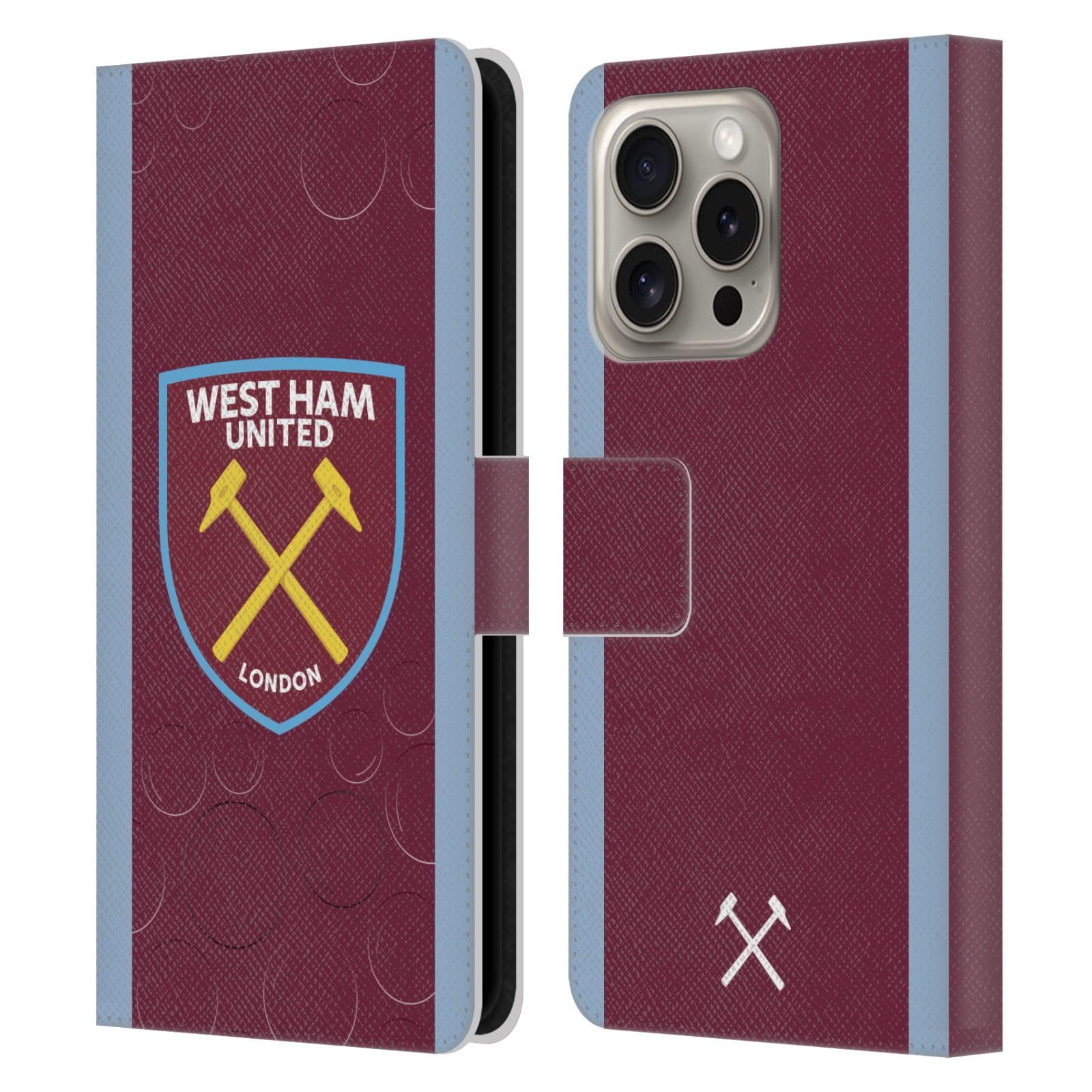 Head Case Designs Officially Licensed West Ham United FC Home 2023/24 Crest Kit Leather Wallet Case Compatible With Apple iPhone 16 Pro — image 1