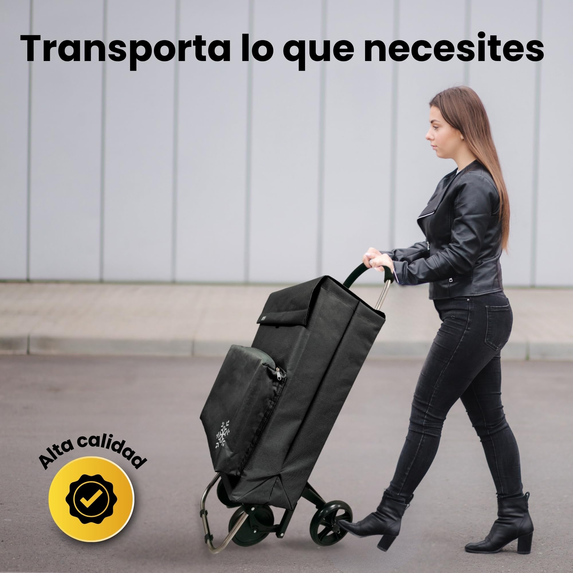 POPYS® Carro de la Compra de 50L + Gancho Multiusos de Regalo con Compartimento Refrigerante | Carrito Compra de 4 y 2 Ruedas Ideal para Supermercado (Requiere Montaje) (Negro.) — view 7