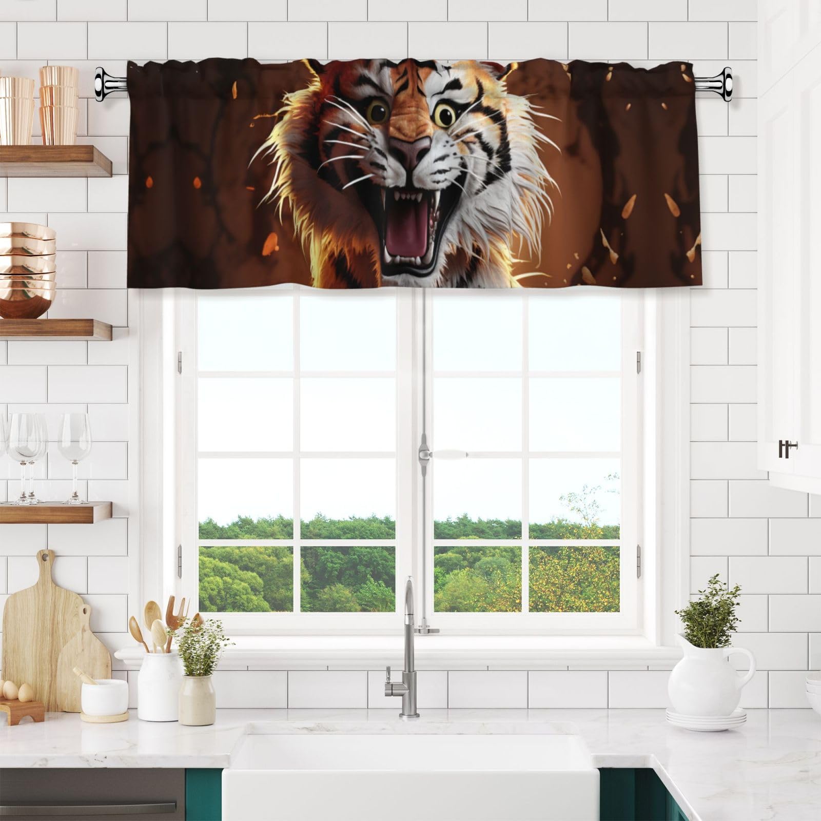 Anceky Valances Curtain for Kitchen Cartoon Tiger Window Valance Bedroom Curtain Topper Valance Spring Window Valance Curtains Rod Pocket 54x18 Inch
