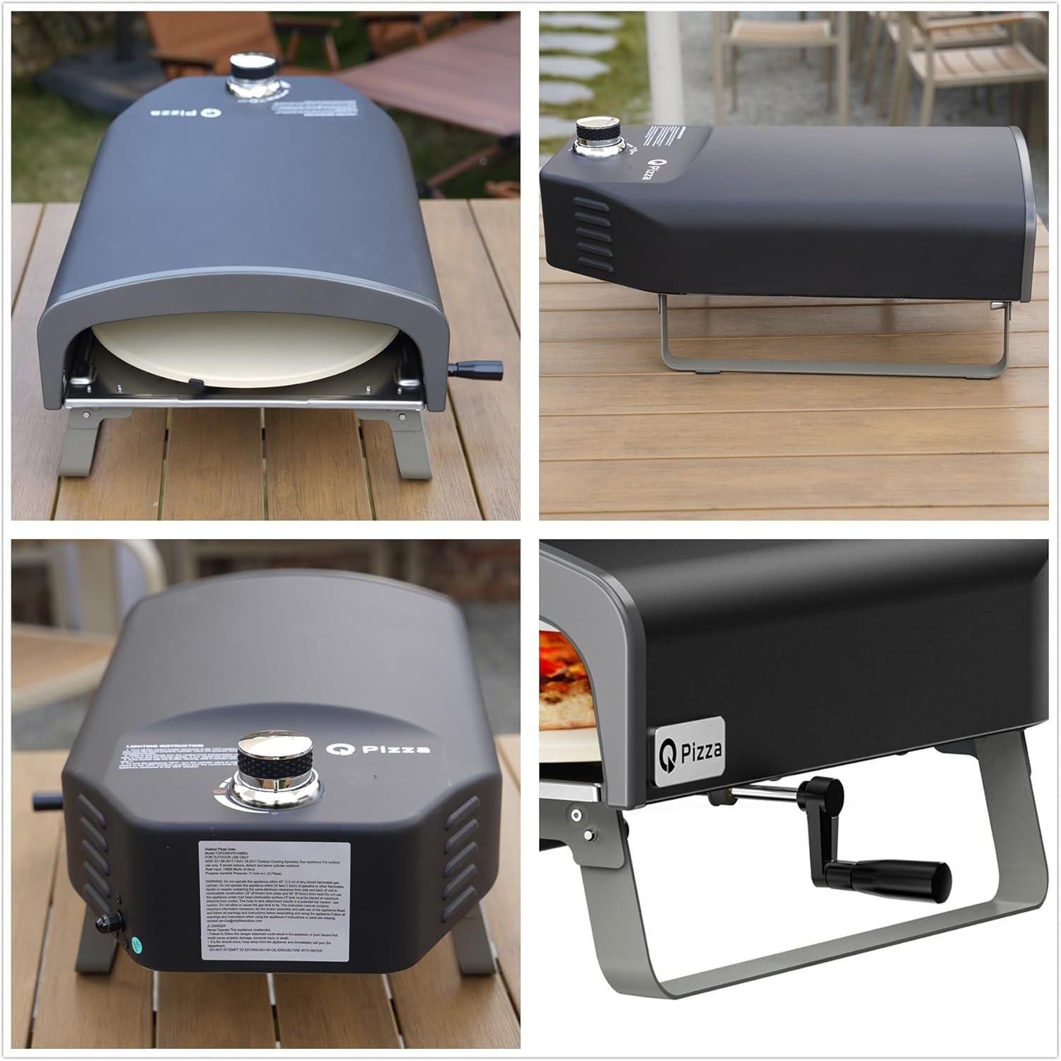 Q Pizza Forno per pizza a gas da esterno con sistema rotante manuale, forno portatile per propano con manico girevole, pietra da 33 cm, regolatore del gas UK