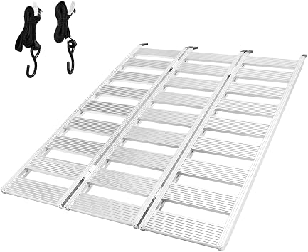 Aluminum Tri-Fold ATV Loading Ramp, 76" x 50" Wide Platform, 1500 lb Capacity with Safety Straps for Lawn Mower, Snow Blower, Motorcycle, Pickup Truck