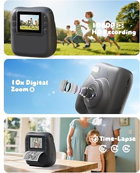 Kids Camera Instant Print, 1080P Camera with 32GB Card, Blue | Includes 3 Print Paper, 2.0 Screen Digital Camera, 10X Zoom, Birthday for Boys & Girls Ages 3-12