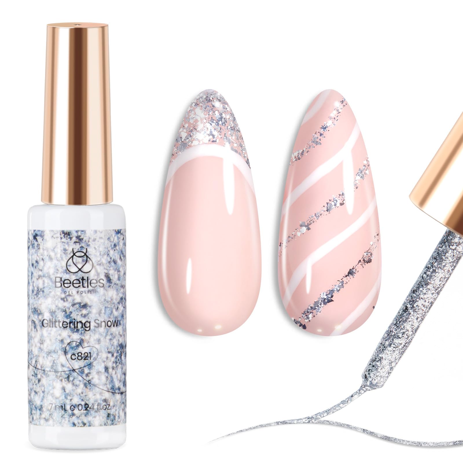 beetles Gel Polish Silver Glitter Gel Polish 1pcs 7ml Reflective Silver Glitter Liner Gel Polish for Gel Art Paint Sparkly Shiny Gel Nail Polish Liner for Women