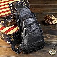 Vista 2 de KPYWZER Vintage Leather Sling Bag Backpack for Men Crossbody Shoulder Chest Day Pack Backpacks
