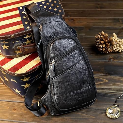 Miniatura 2 de KPYWZER Vintage Leather Sling Bag Backpack for Men Crossbody Shoulder Chest Day Pack Backpacks