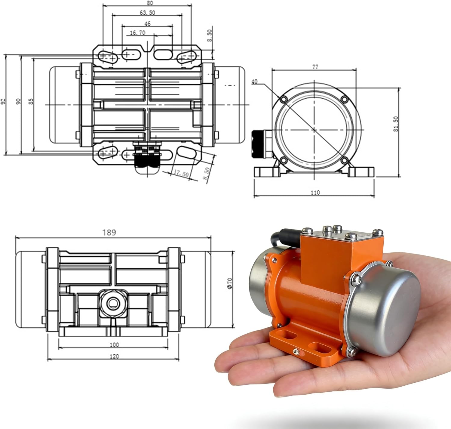 DC 24V 100W Brushless Vibration Motor with Speed Controller, 5000RPM Concrete Vibrating Motor for Concrete Mixer Vibrating Table Shaker Sand Spreader, 100KG Force, IP65 Waterproof Aluminum Alloy
