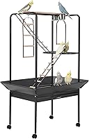 GarveeLife 66" Bird Play Stand Activity Center for Parrots, Conures, African Greys - Heavy-Duty Metal w/ Perches, Ladders, Removable Tray, Locking Casters