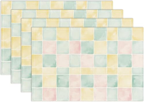 Miniatura 12 de Juego de 4 manteles individuales azules y marrones, manteles individuales de acuarela para la cocina del hogar, restaurantes, lino al aire libre,