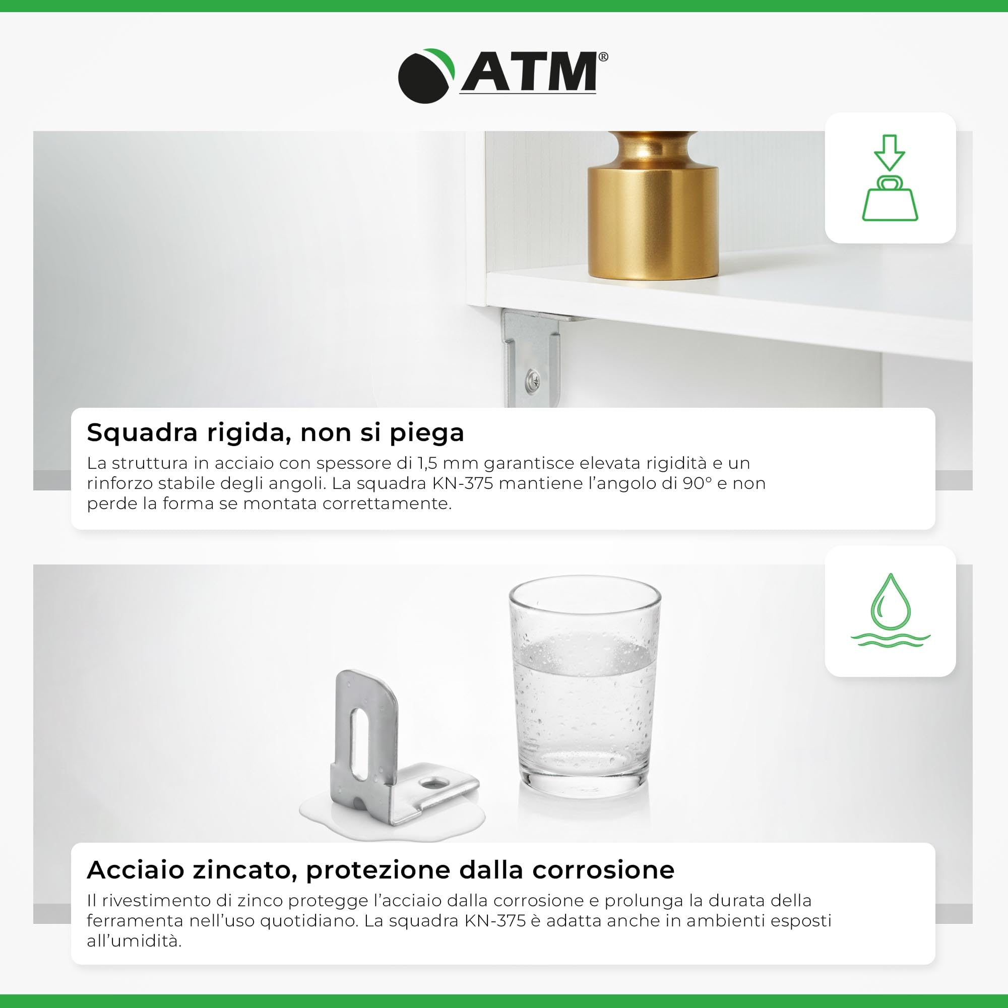 ATM Squadretta Angolare con Copertura Acero – Connettore per Mobili in Acciaio Zincato 90°, Rinforzo per Armadio, Scaffale, Tavolo, Sedia, Letto – Set di 20