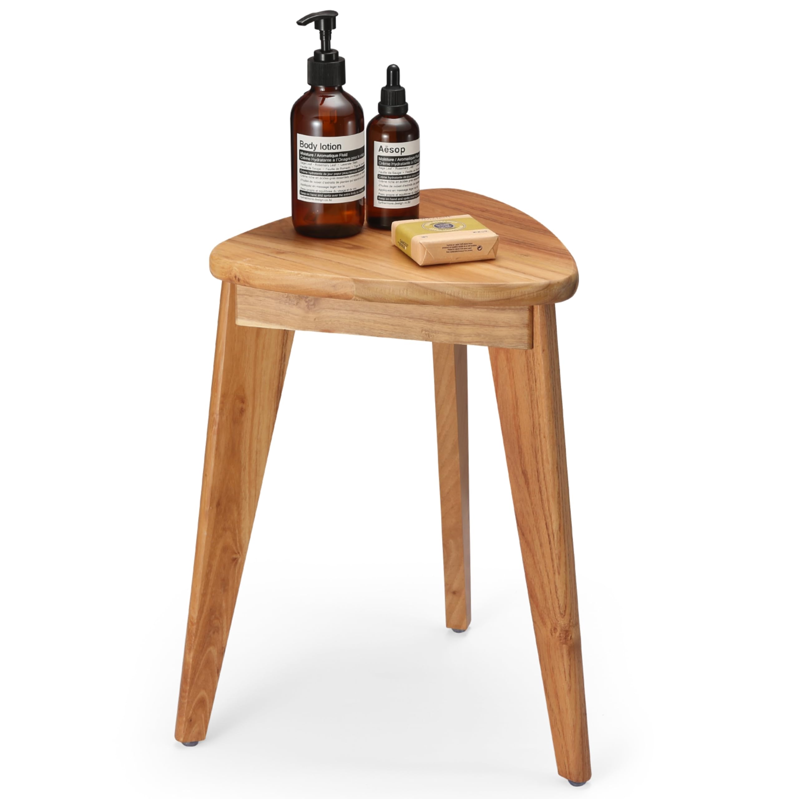 TEAKAURA Teak Shower Stool, 17'' Shower Foot Rest for Shaving Legs, Waterproof Teak Shower Seat, Corner Shower Bench, Wooden Step Bench, Organizer